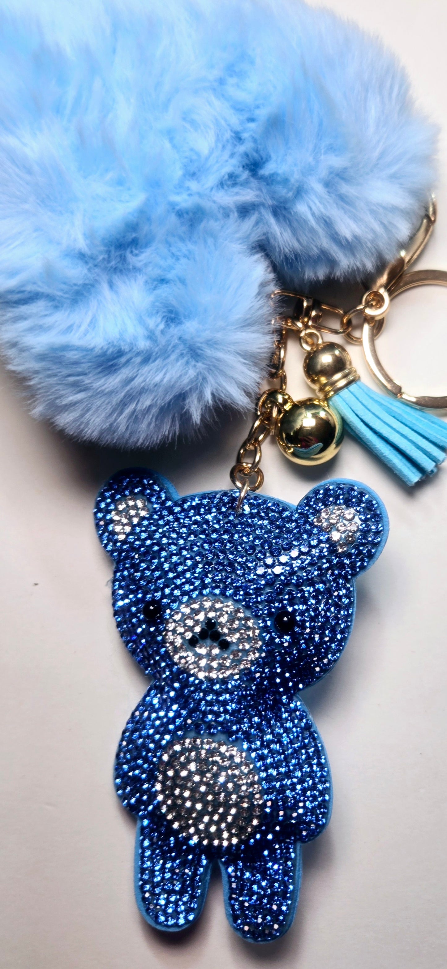 BLING BEAR KEYCHAINS HUGE HEART POMPOM, Tassel keychain plus 🎁