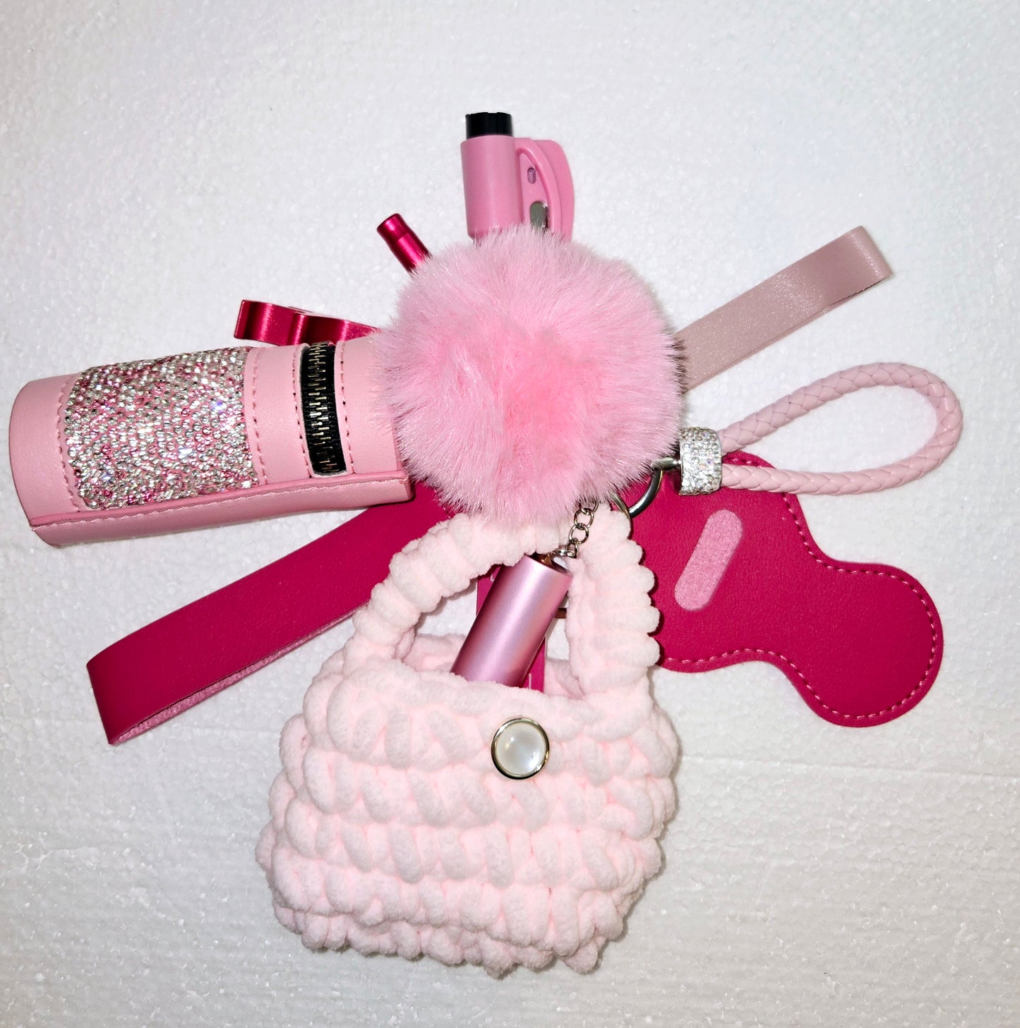 Unique womens keychains set, handmade crochet, ultimate bling pouch, ATM protection- 13items-