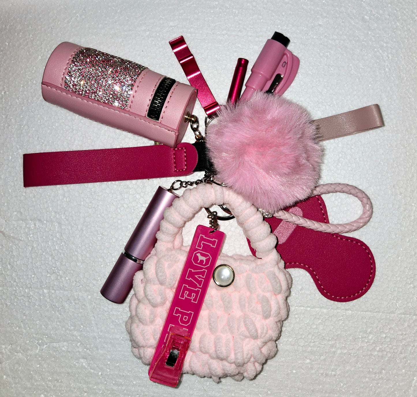 Unique womens keychains set, handmade crochet, ultimate bling pouch, ATM protection- 13items-