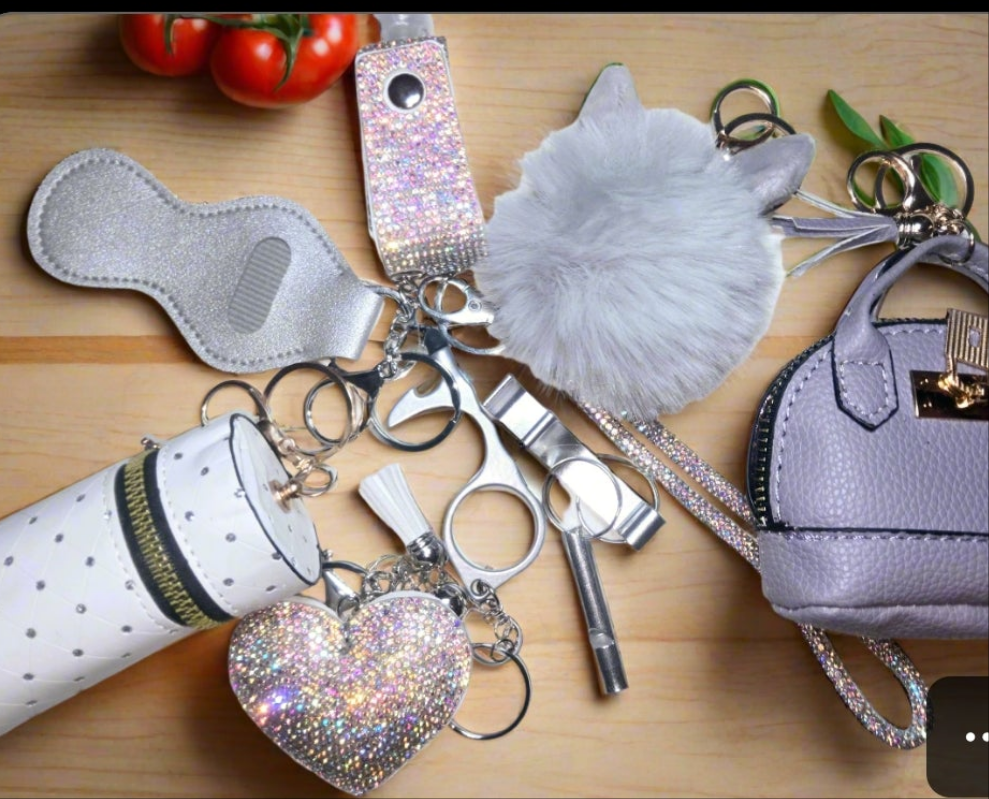 We Don't fit in' BLING KEYCHAIN SET. Includes bag pouch, LPINK Lanyard,  beaded bracelet, totals 15items plus LARGE LUGGAGE