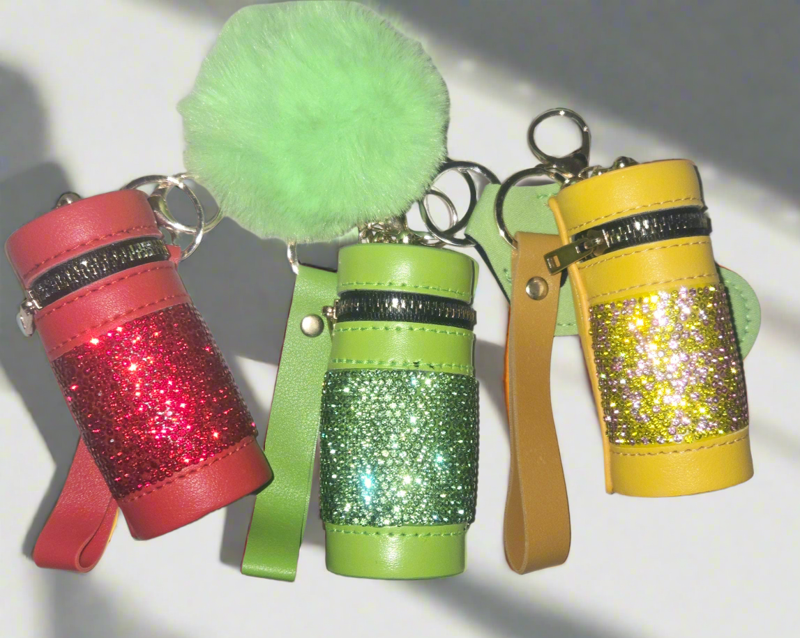 BLING POUCH LEATHER KEYCHAIN MINI SET