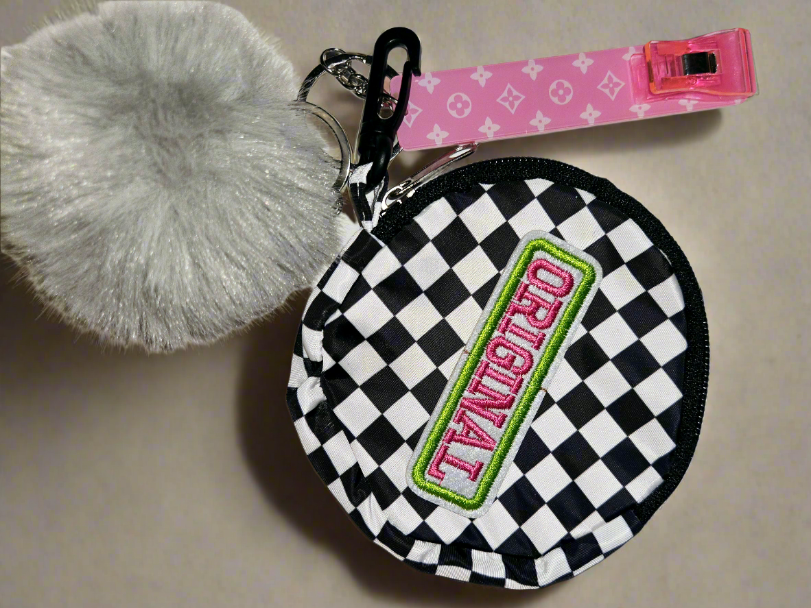 Checkered bags,SET Hat keychains,  ICONIC KEYCHAIN BAG/POUCHES. UNISEX, UNIQUELY CRAFTED