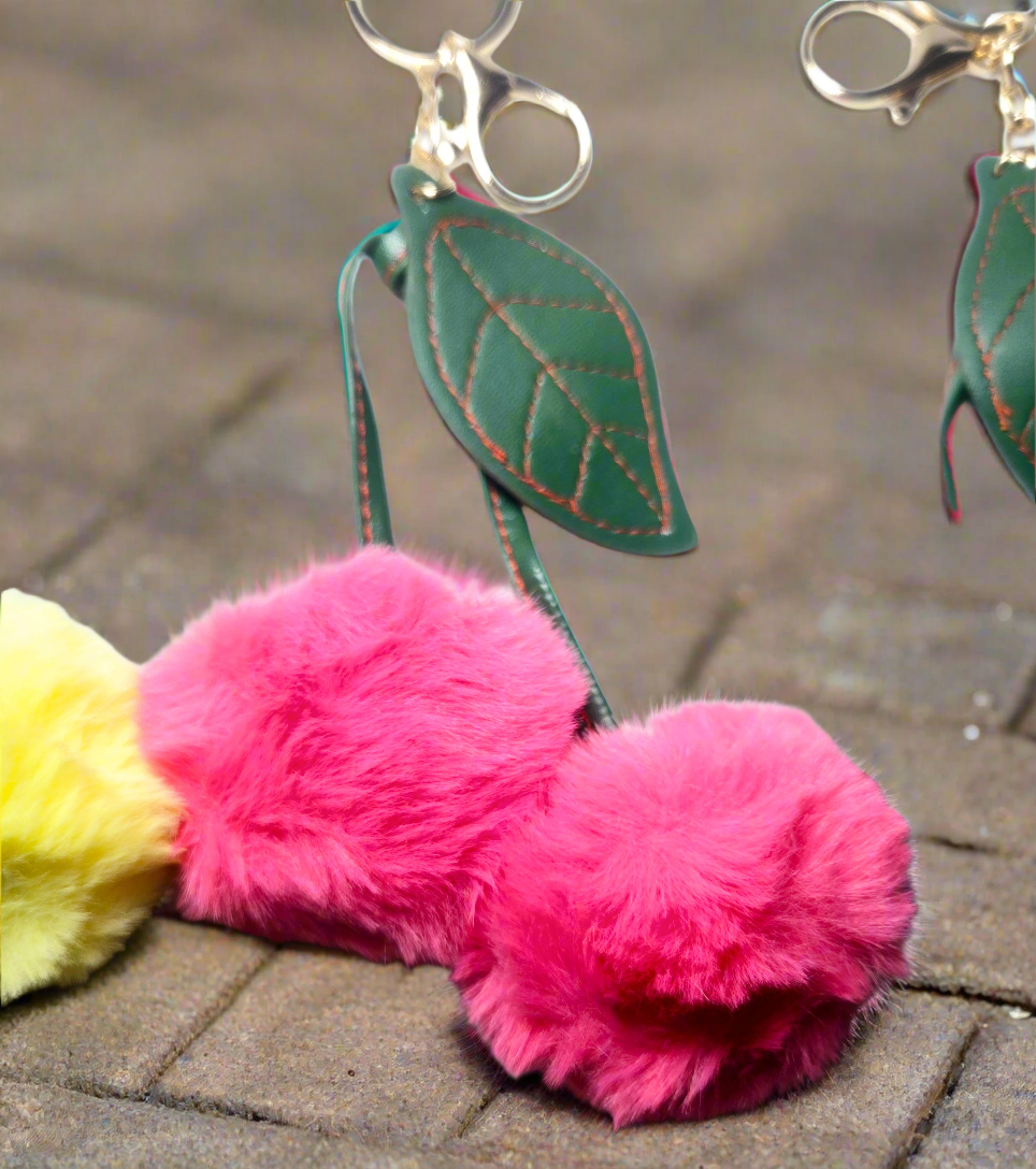 CHERRIES FLUFFY PomPom KEYCHAIN RINGS