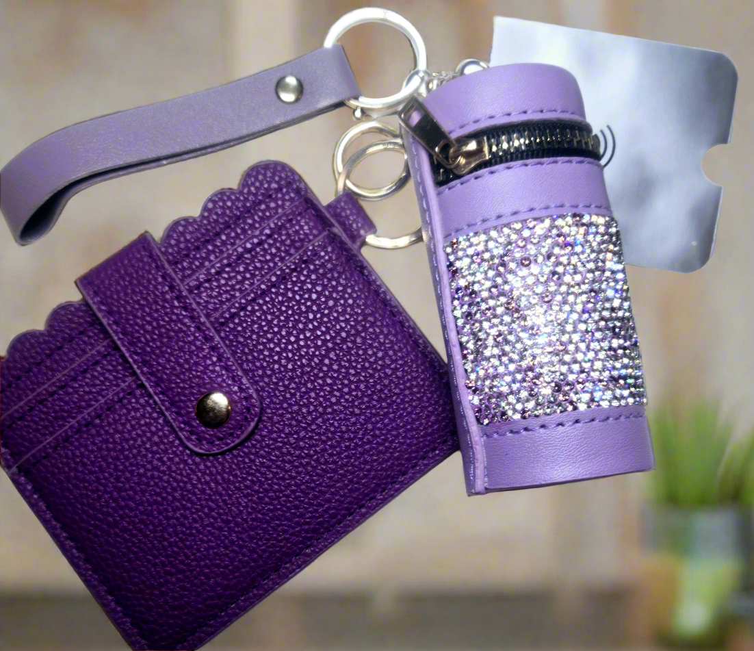 Leather Wallet keychain TRENDING BLING BAG/POUCH, LANYARD