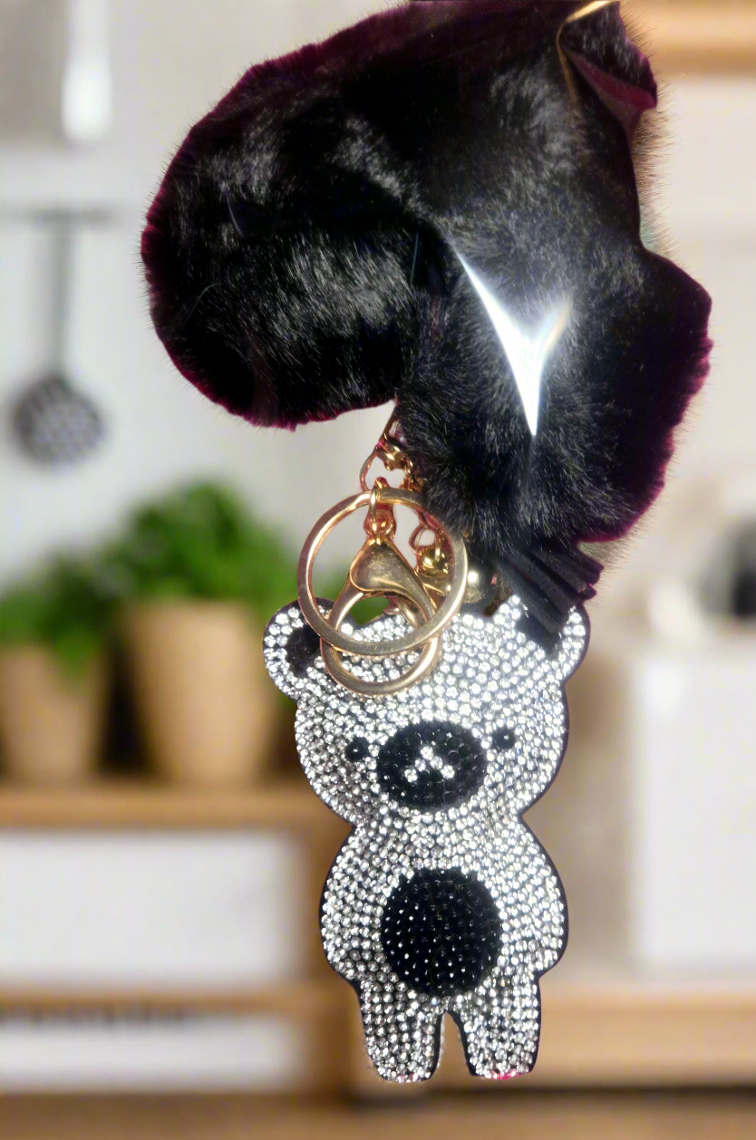 Bears 🐻 sparkle ✨️ keychain, HUGE 3X Heart PomPom