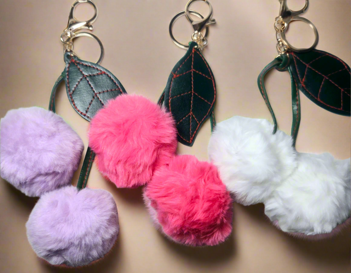 CHERRIES FLUFFY PomPom KEYCHAIN RINGS