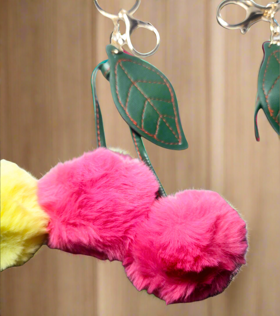 CHERRIES FLUFFY PomPom KEYCHAIN RINGS