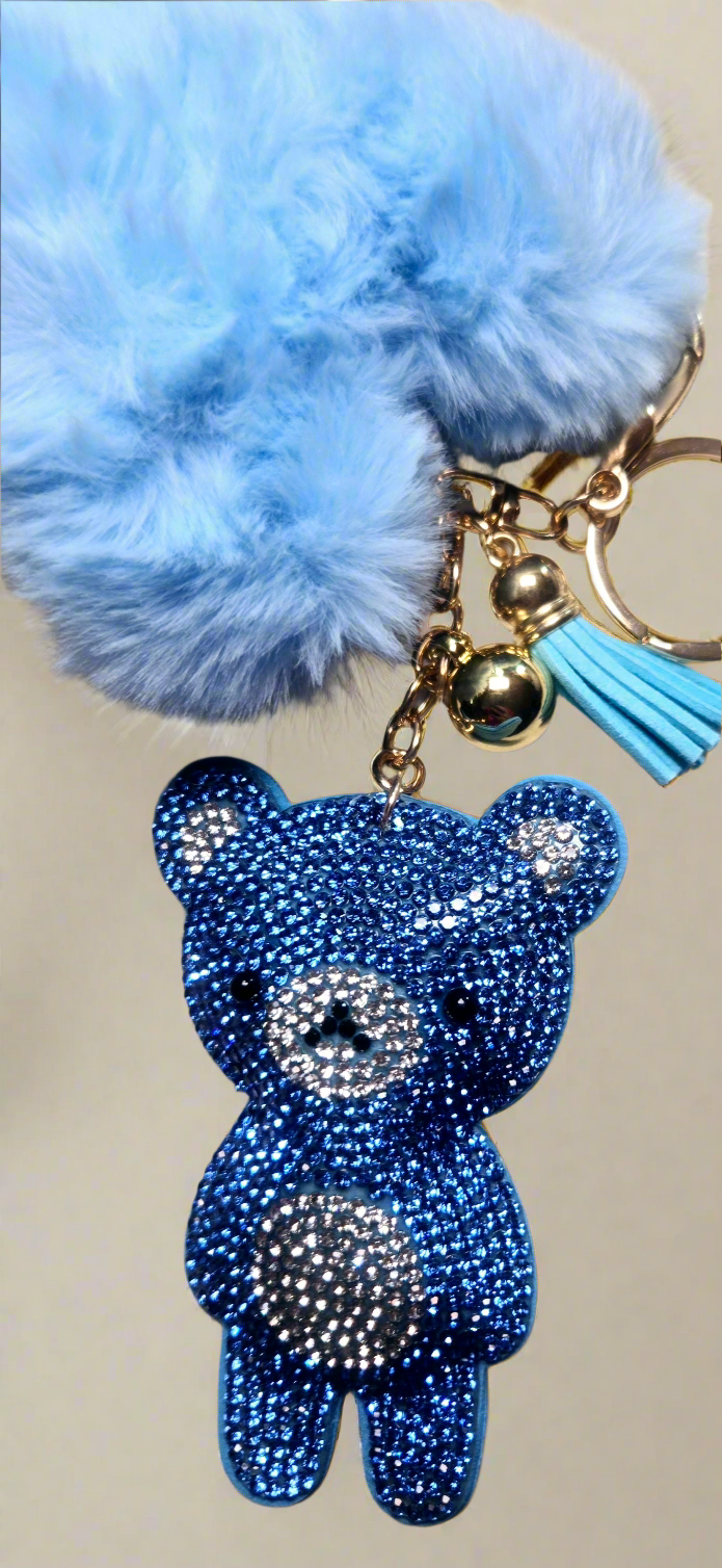 BLING BEAR KEYCHAINS HUGE HEART POMPOM, Tassel keychain plus 🎁