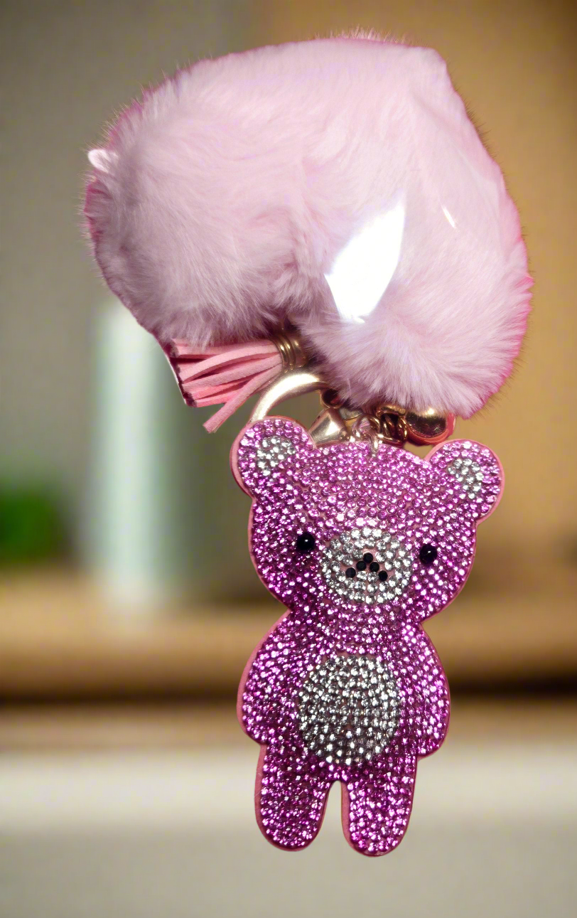 Bears 🐻 sparkle ✨️ keychain, HUGE 3X Heart PomPom