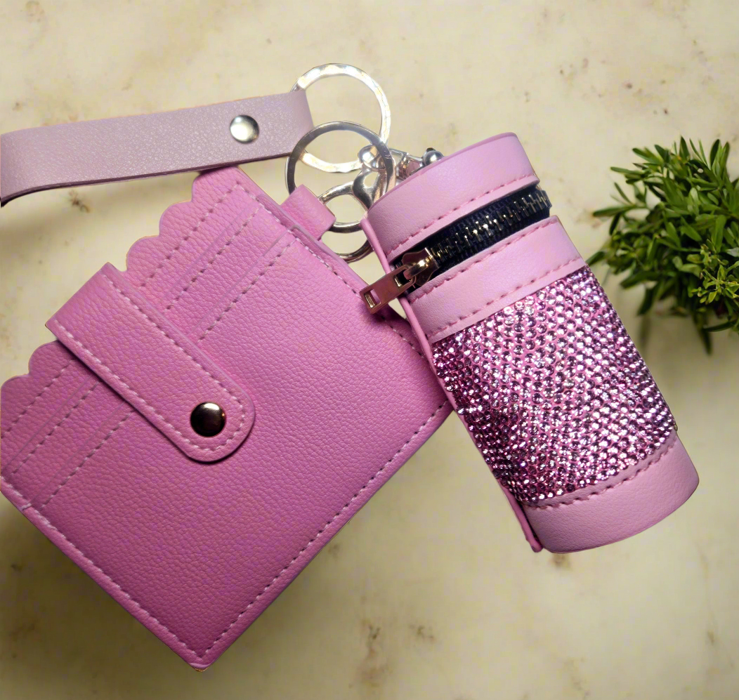 Leather Wallet keychain TRENDING BLING BAG/POUCH, LANYARD