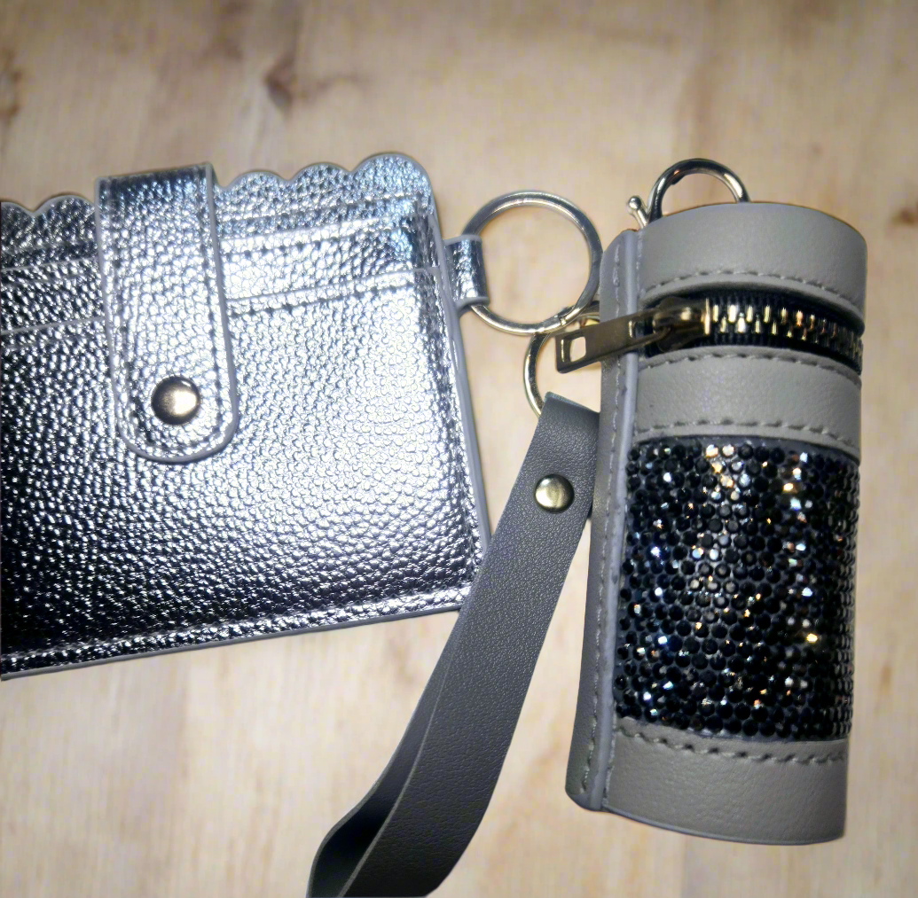 Leather Wallet keychain TRENDING BLING BAG/POUCH, LANYARD