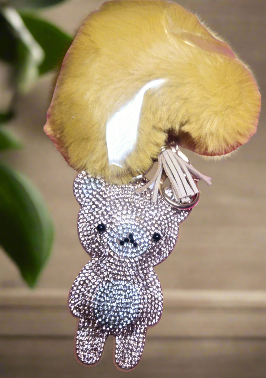 Bears 🐻 sparkle ✨️ keychain, HUGE 3X Heart PomPom