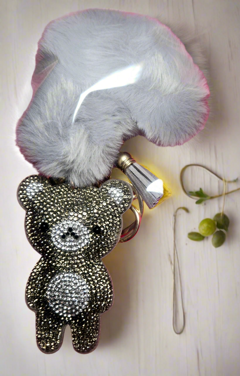 Bears 🐻 sparkle ✨️ keychain, HUGE 3X Heart PomPom