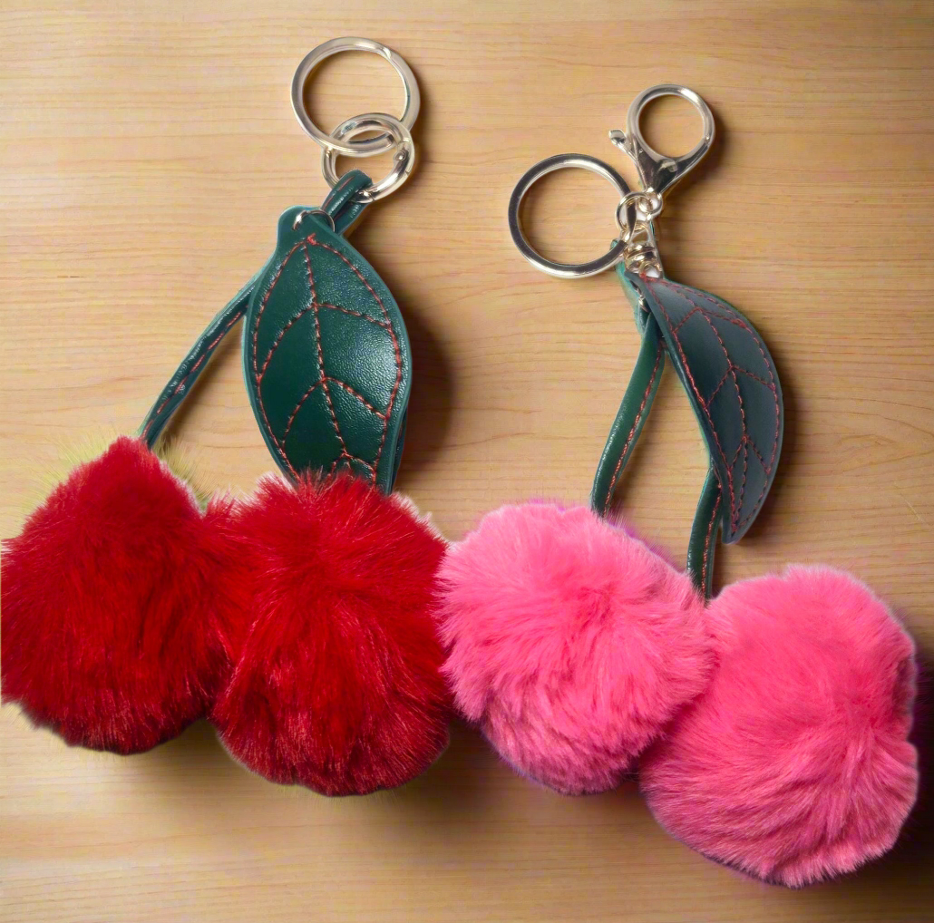 CHERRIES FLUFFY PomPom KEYCHAIN RINGS