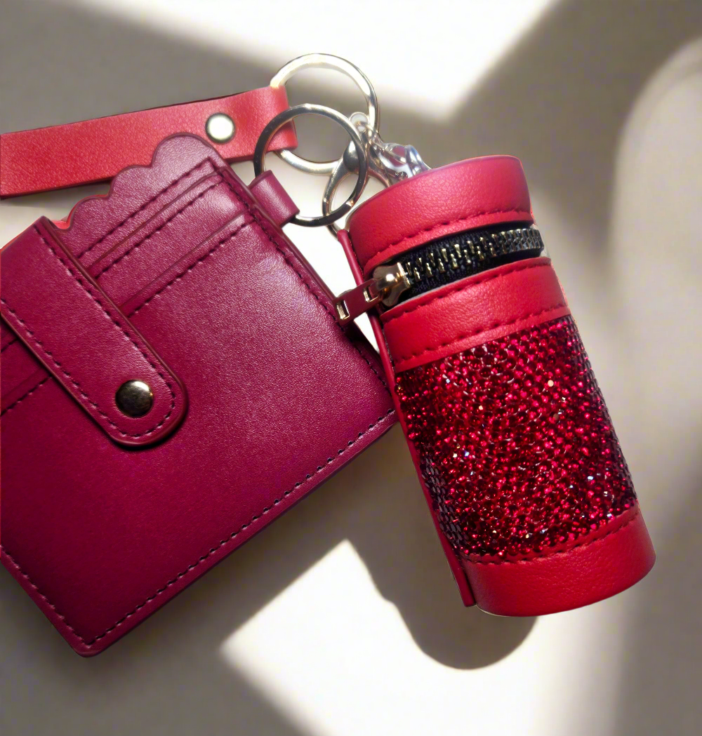 Leather Wallet keychain TRENDING BLING BAG/POUCH, LANYARD