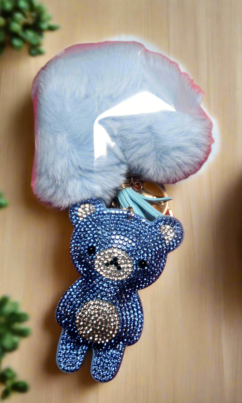 Bears 🐻 sparkle ✨️ keychain, HUGE 3X Heart PomPom